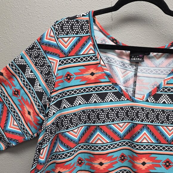 Eye Candy Shirt Womens 3X Multicolor Aztec Print V Neck 3/4 Sleeve Tunic Top - Picture 2 of 10
